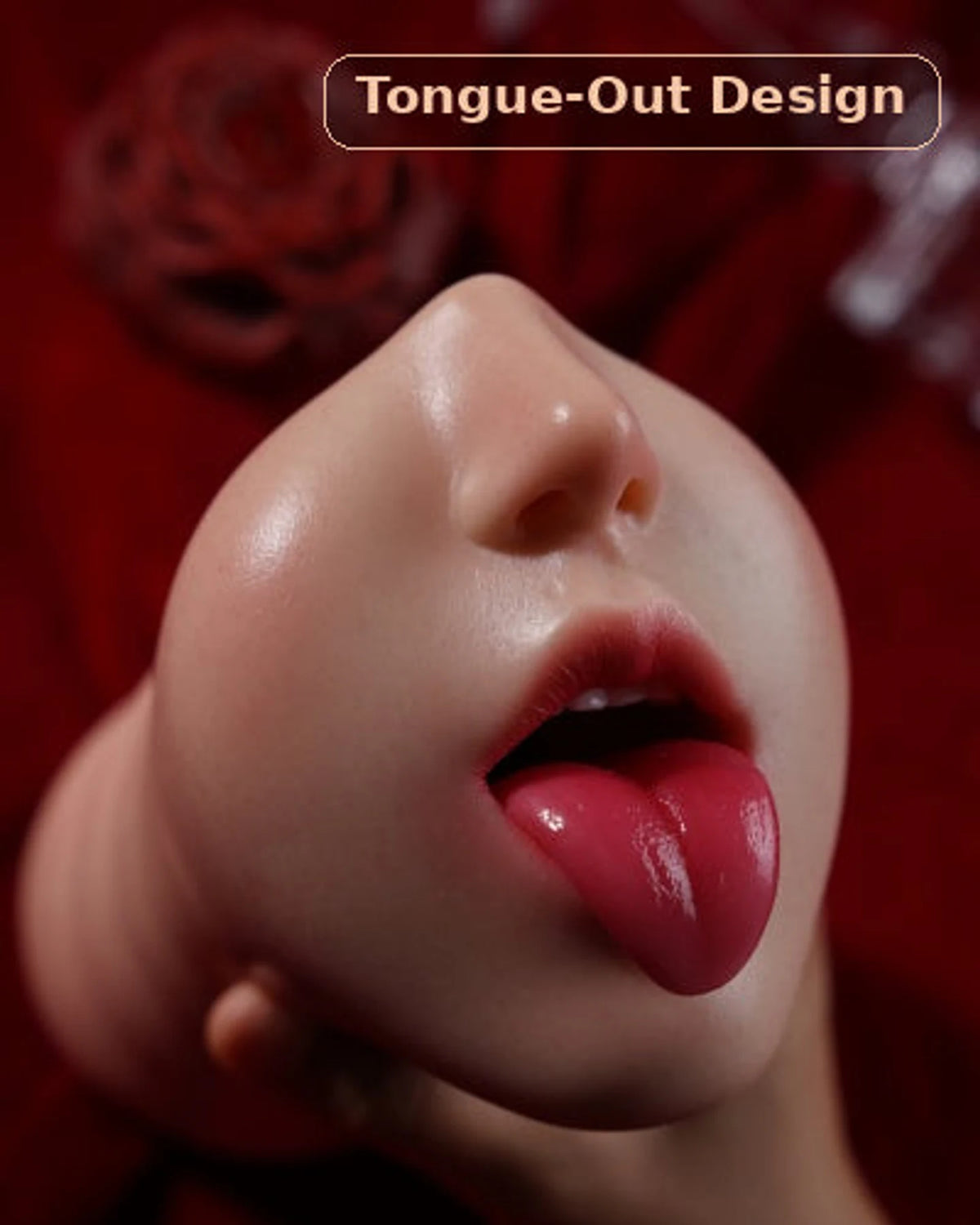 Angled view of the HKD Deep Throat Stroker Tongue-Out design