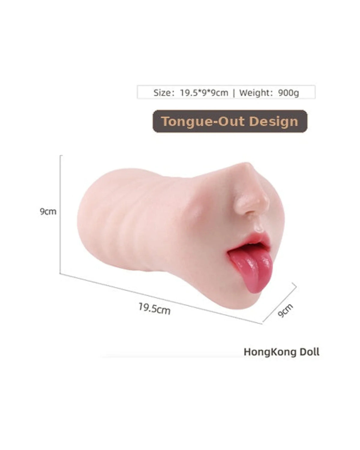 Dimensions of the HKD Deep Throat Stroker Tongue-Out design