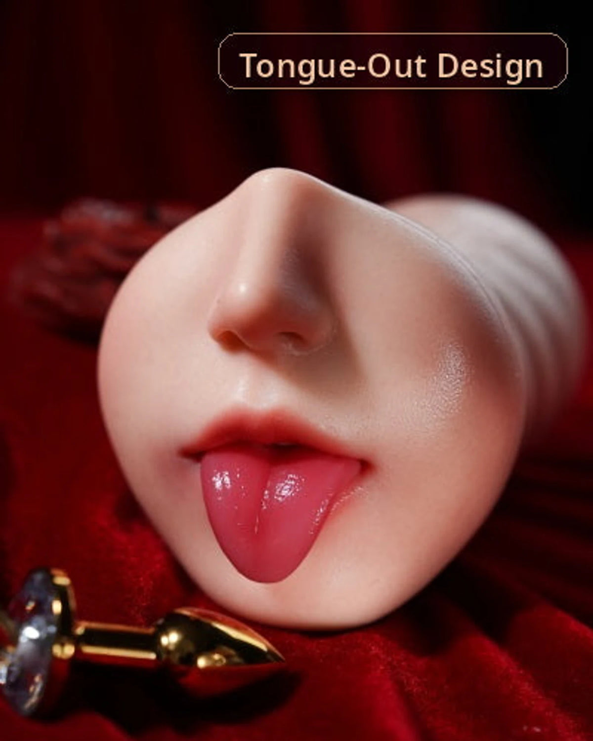 Front view of the HKD Deep Throat Stroker Tongue-Out design